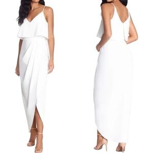 XSCAPE Women's White Sleeveless Draping Midi Dress Size 4
